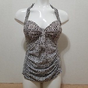 Merona tankini top Small tie neck halter geometric print ruched lightly padded